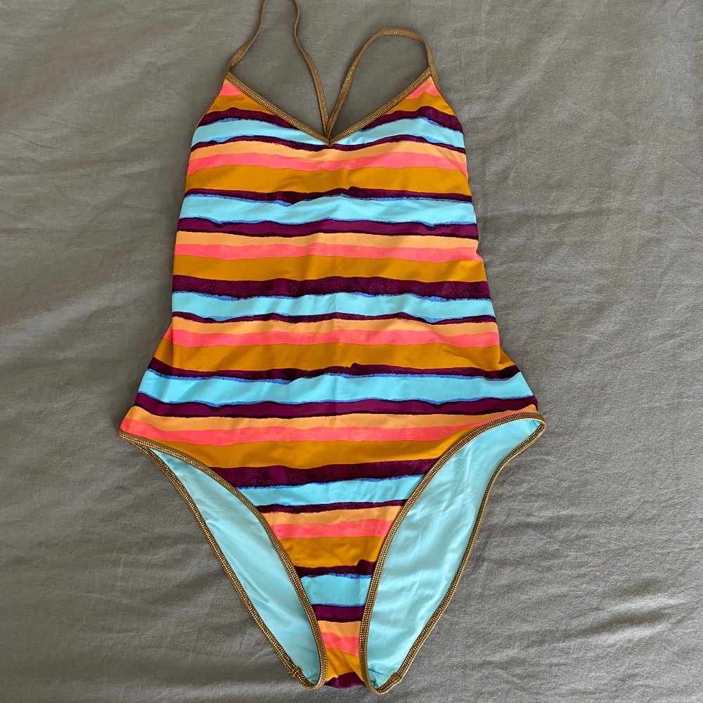 American Eagle Aerie striped one piece bathing suit XL Long